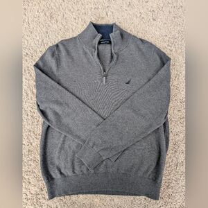 Nautica Quarter Zip Pullover Grey And Navy Mens Size Medium